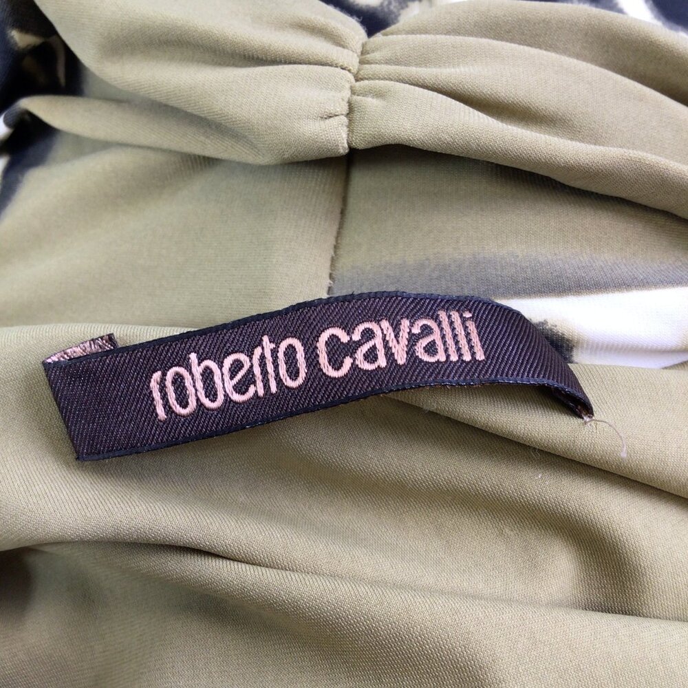 ROBERTO CAVALLI OLIVE GREEN / BLACK MULTI ANIMAL PRINT NYLON DRESS - Picture 4 of 5